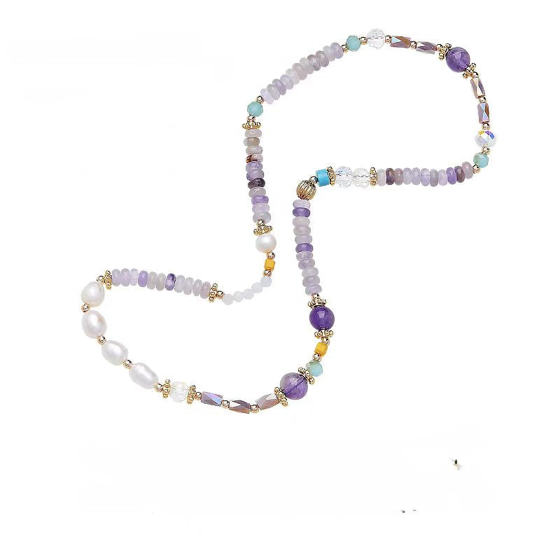 Lavender Bracelet – Natural Amethyst & Freshwater Pearl Double-Layer Bracelet