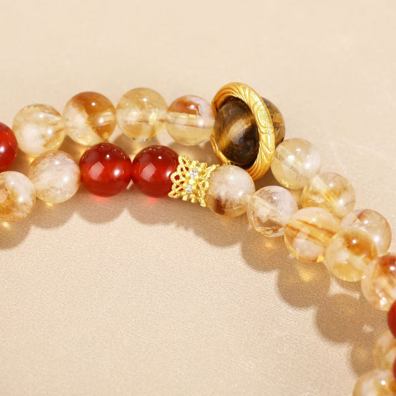 Golden Harmony Protection Bracelet — Natural Crystal Mix