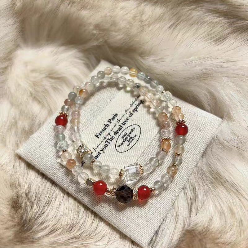 Rainbow Quartz & Red Agate Harmony Double-Layer Bracelet