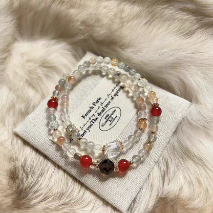 Rainbow Quartz & Red Agate Harmony Double-Layer Bracelet