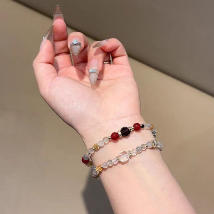 Rainbow Quartz & Red Agate Harmony Double-Layer Bracelet