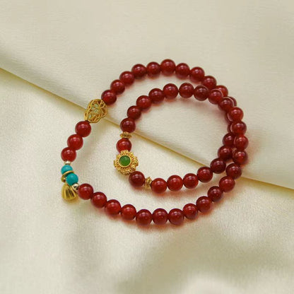 Red Agate Double-Layer Gourd  Bracelet lotus Charm