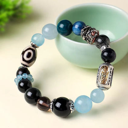 Aquamarine & Black Obsidian  Bracelet