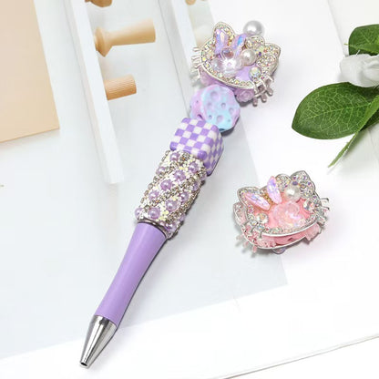 Rhinstone Hello Kitty Head Beads  for Pen, Fancy Beads -5pcs