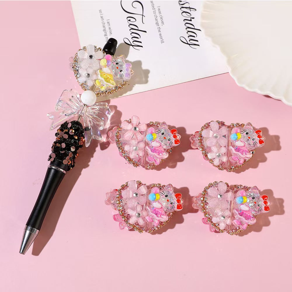 Rhinestone Heart Beads, Hello Kitty, Fancy beads,Bling Beads for Pen-1pcs