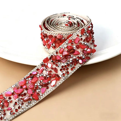 Colorful Crystal Rhinestone Trim Ribbon Stone Iron On Applique Chain Embellishment Sewing Accessories DIY Clothing Phone ect