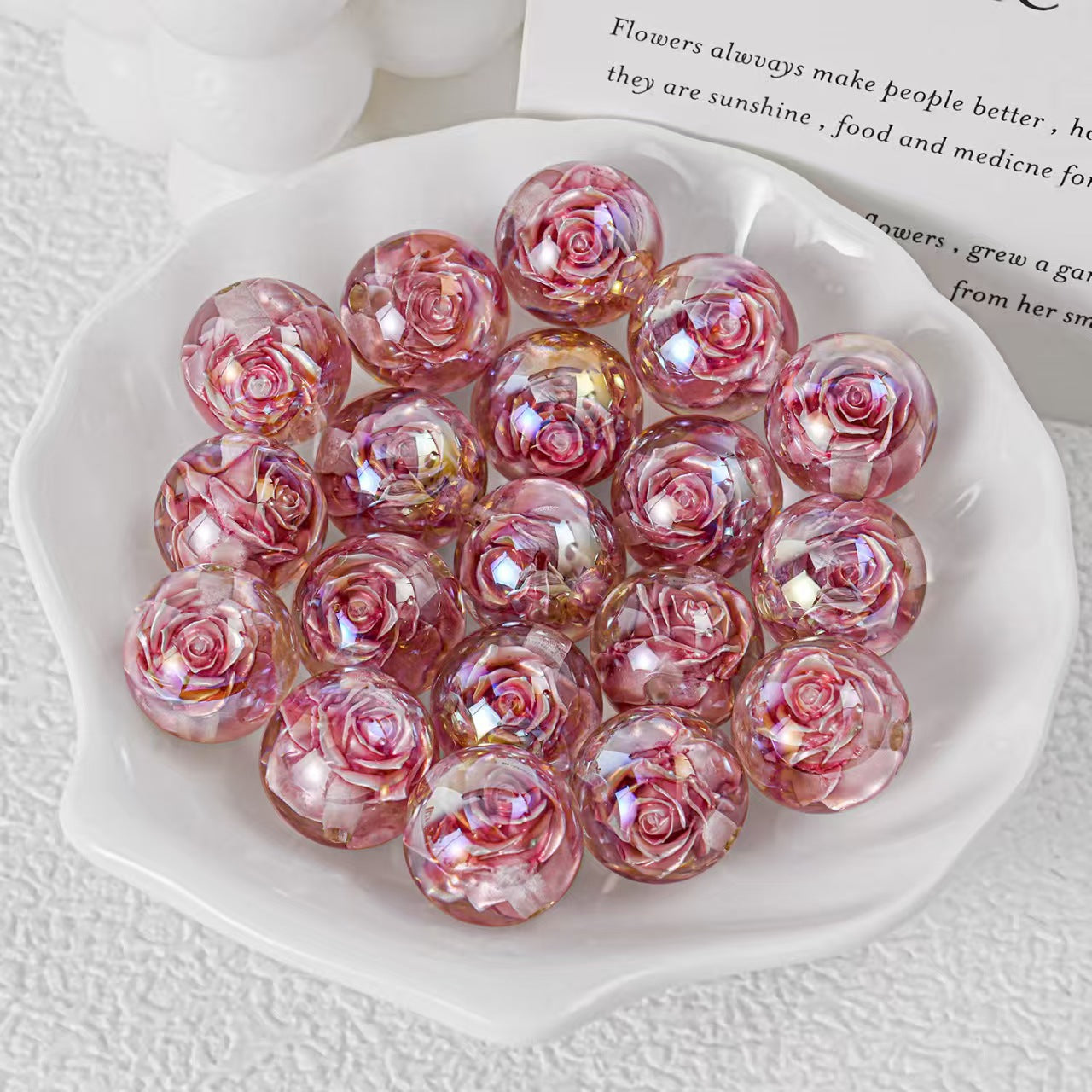 16mm Iridescent Rose Beads Transparent Acrylic Flower Beads | DIY Jewelry, Bracelets, Phone Charms & Bag Chains 20 pcs