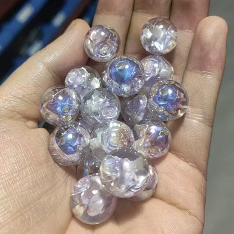 16mm Iridescent Rose Beads Transparent Acrylic Flower Beads | DIY Jewelry, Bracelets, Phone Charms & Bag Chains 20 pcs