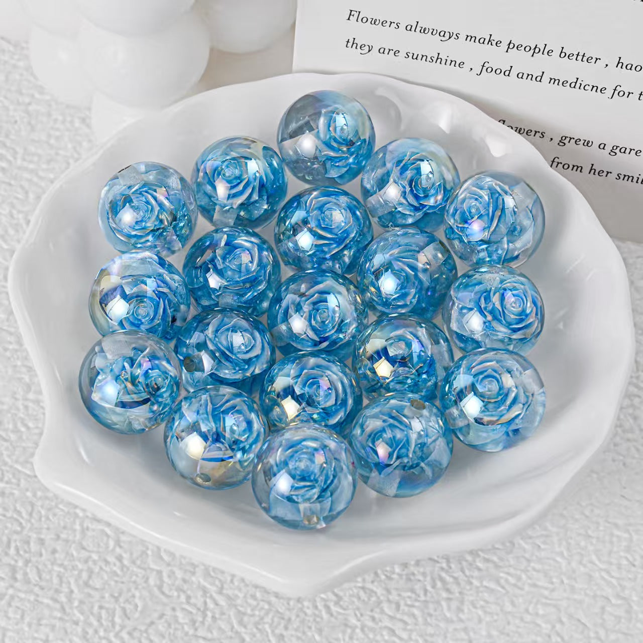 16mm Iridescent Rose Beads Transparent Acrylic Flower Beads | DIY Jewelry, Bracelets, Phone Charms & Bag Chains 20 pcs