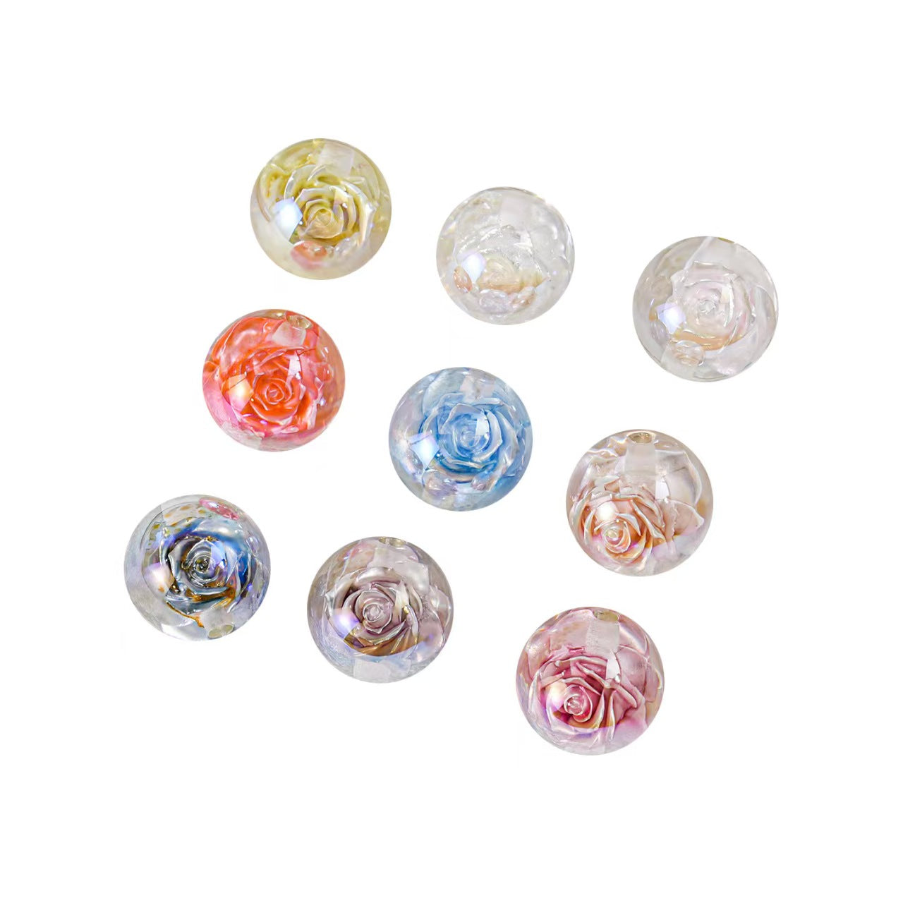 16mm Iridescent Rose Beads Transparent Acrylic Flower Beads | DIY Jewelry, Bracelets, Phone Charms & Bag Chains 20 pcs