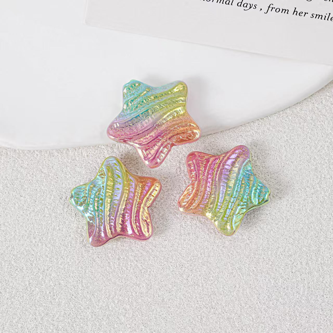 23mm Iridescent Star Beads – Oil Painting Color Plated Acrylic Charms | DIY Jewelry,  Phone Charm Making 20pcs