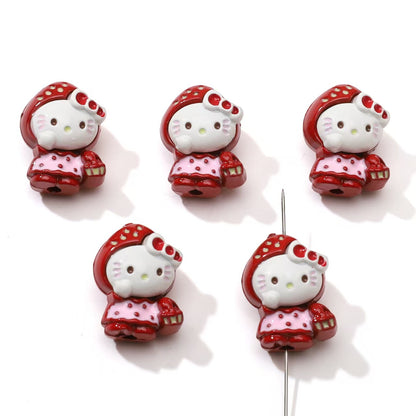 12×16mm Strawberry Kitty Alloy Beads – DIY Jewelry Making Supplies for Phone Charms, Bracelets & Accessories (Hole: 1.9mm)