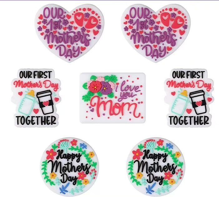 Mother's Day Silicone Focal Beads – Cartoon Heart & Letter Beads for DIY Jewelry, Keychains, Bracelets & Craft Supplies (10 pcs)
