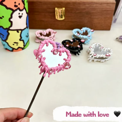 Bling Rhinestone Heart Mirror Beads with Hole DIY Phone Strap Keychain Bag Charm Jewelry Accessories (2pcs)