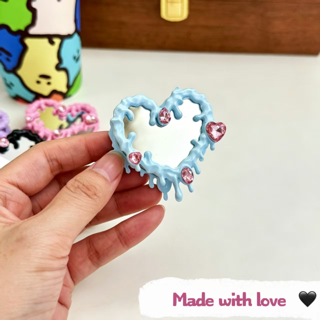 Bling Rhinestone Heart Mirror Beads with Hole DIY Phone Strap Keychain Bag Charm Jewelry Accessories (2pcs)