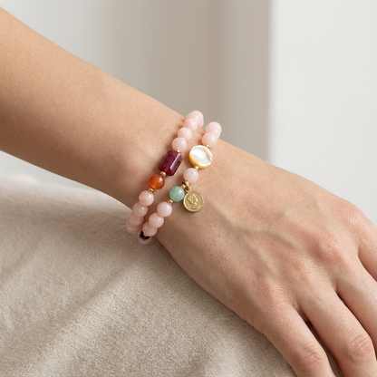 Rose Quartz & Strawberry Crystal Double-Layer Bracelet