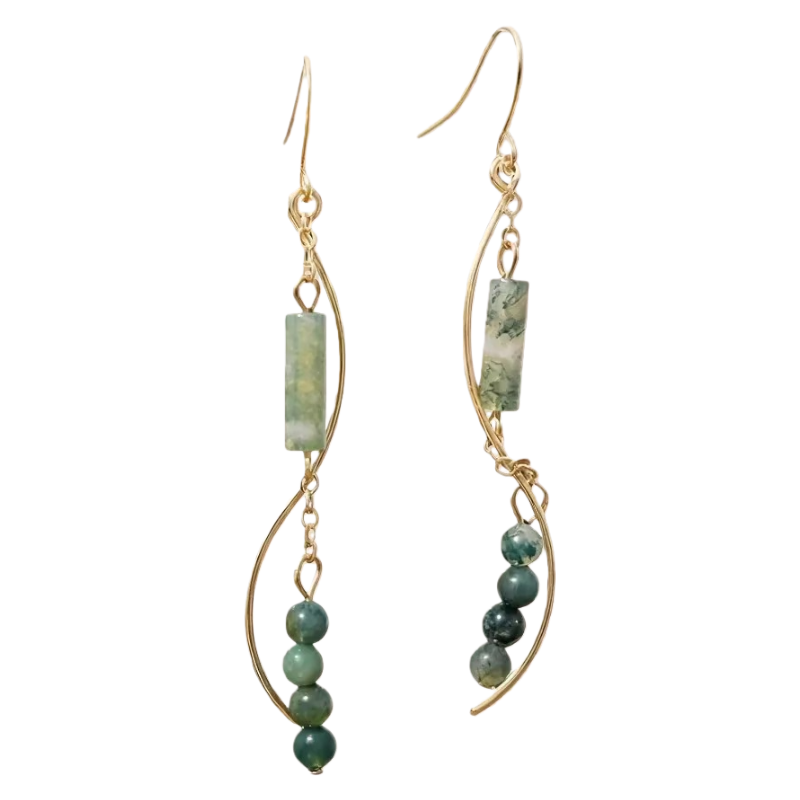 Moss Agate Flowing Earrings