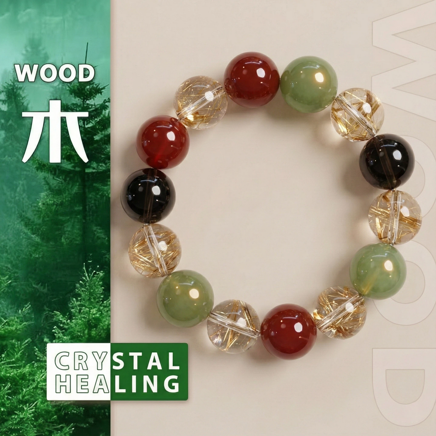 Golden Bloom Crystal Bracelet  Multi-Element Stone (8mm / Adjustable)