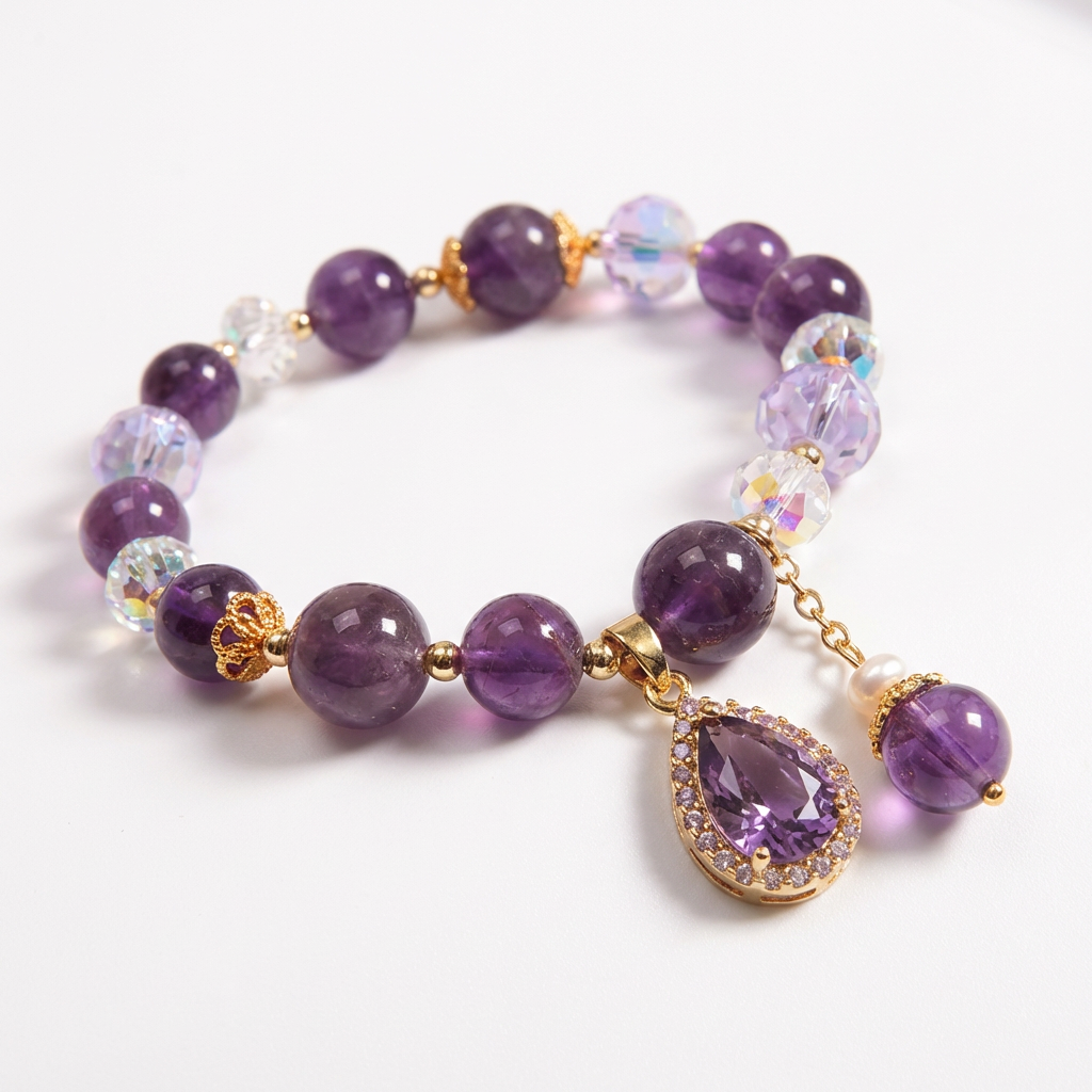 Natural Amethyst Teardrop Crystal Bracelet - Elegant Purple Gemstone Charm - Mori Style Handmade Jewelry, Romantic Gift for Her