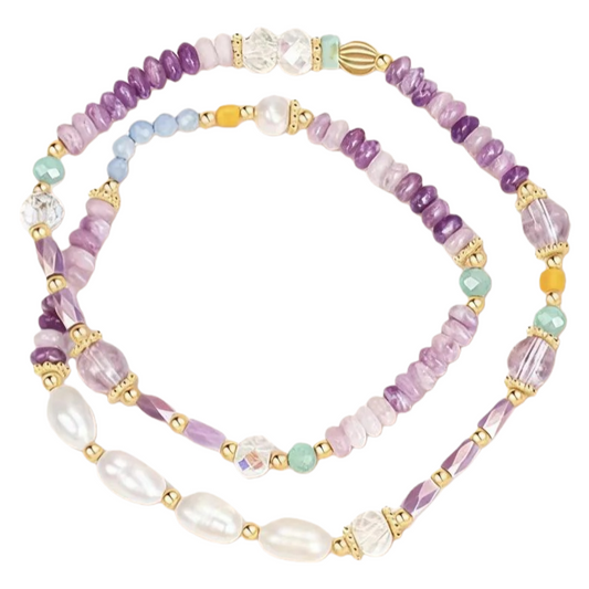 Lavender Bracelet – Natural Amethyst & Freshwater Pearl Double-Layer Bracelet
