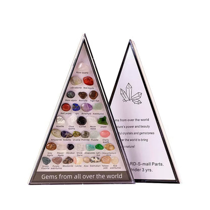 36 Natural Crystal Gemstones Pyramid Display Box Stone Educational Gift Set