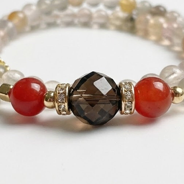Rainbow Quartz & Red Agate Double-Layer Bracelet