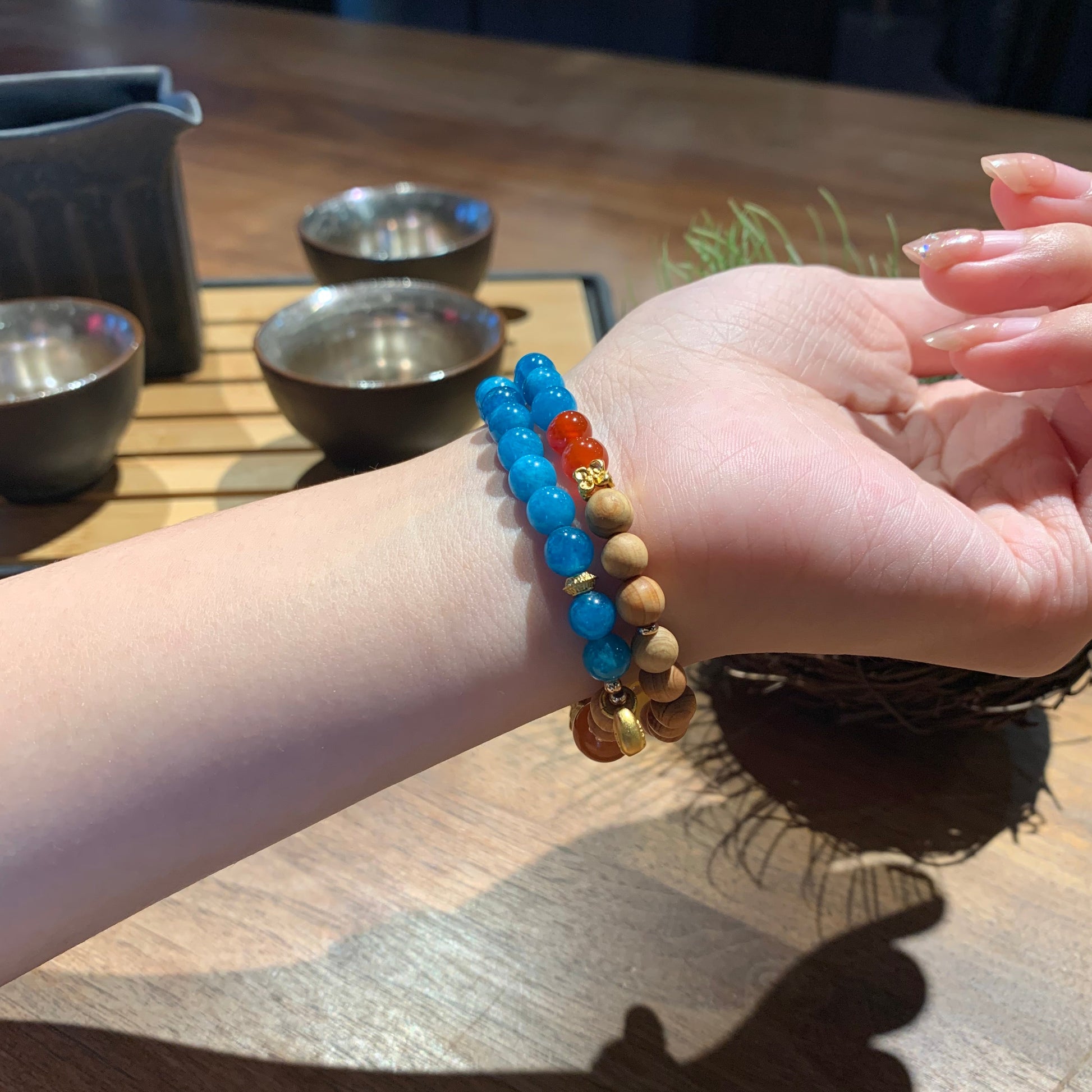 amber wood beads double layer bracelet