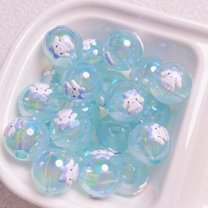 Cartoon Shimmer 3D Printed Sanrio Round Beads | Straight Hole Loose Beads | DIY Phone Charm Bracelet Materials Jewelry Findings