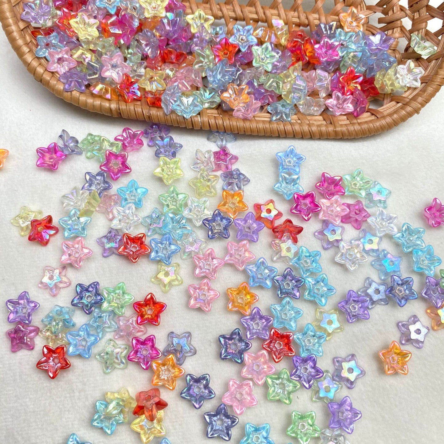 11mm Iridescent AB Acrylic Flower Bead Caps  5-Petal Flat Back | DIY Hair Pins, Accessories & Jewelry Making Supplies