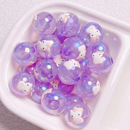Cartoon Shimmer 3D Printed Sanrio Round Beads | Straight Hole Loose Beads | DIY Phone Charm Bracelet Materials Jewelry Findings