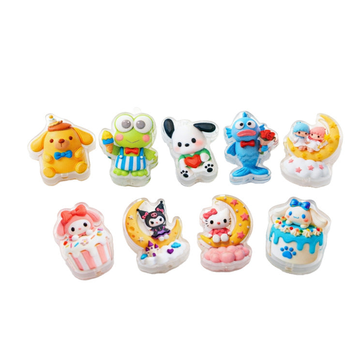 Cute Acrylic Embossed Printed Charms – Cute Cartoon Beads with Hole for DIY Jewelry & Accessories (10pcs)
