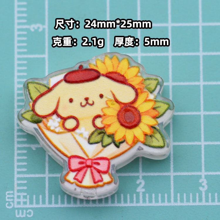Premium Acrylic Embossed Bouquet Charms – Sanrio-Inspired Beads with Hole for DIY Pens, Phone Charms & Jewelry Making （10pcs)