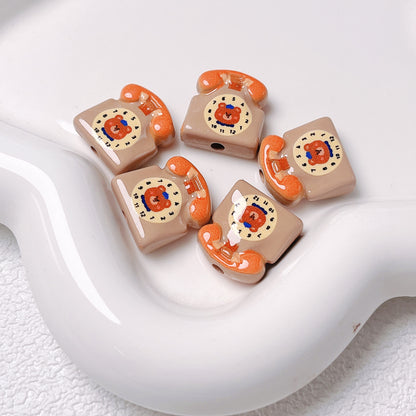 Acrylic Cartoon Double-Sided Printed Cute Telephone Beads | Straight Hole Loose Beads for DIY Phone Charms & Jewelry Making