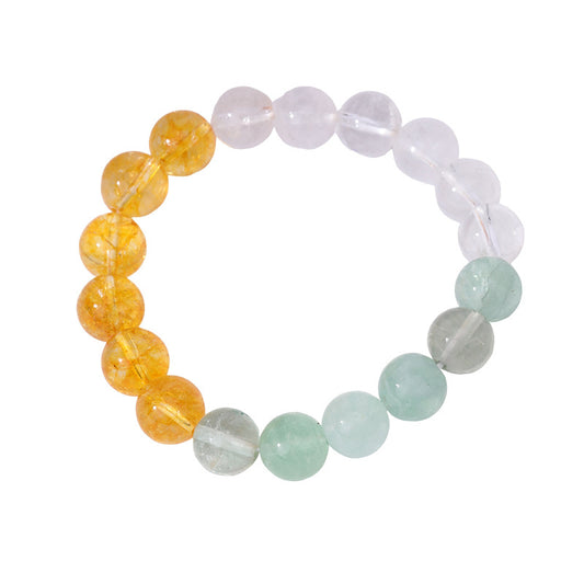 Exquisite Natural Prehnite, Citrine & Clear Quartz Beaded Bracelet for Women, Luxury Hand-strung Crystal Jewelry, Prosperity & Good Luck Accessory