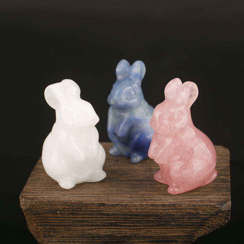Rose Quartz & Blue Aventurine Rabbit Figurines: Natural Crystal Bunny Home Decor | Cute Cartoon Gemstone Carvings