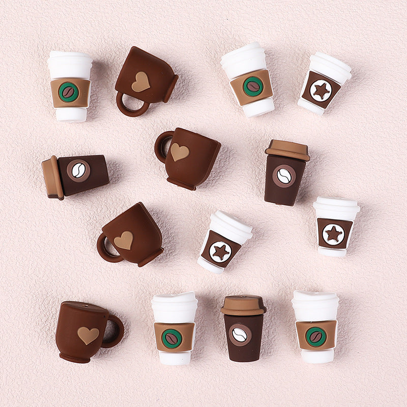 3D Food-Grade Silicone Beads for DIY Jewelry & Cup Charms – Hole Beads for Bracelet, Keychain & Coffee Cup Decoration(20pcs)