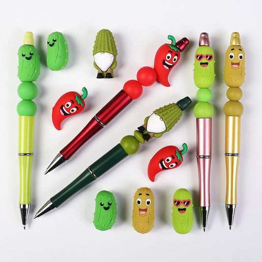3D Cucumber & Chili Silicone Beads – Cute Food Charms with Hole for DIY Bracelets & Jewelry Making（20pcs)