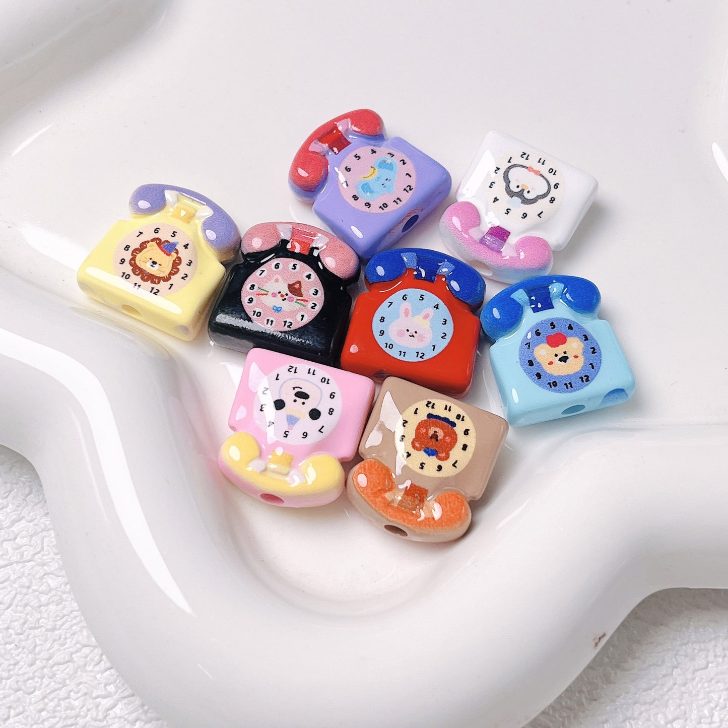 Acrylic Cartoon Double-Sided Printed Cute Telephone Beads | Straight Hole Loose Beads for DIY Phone Charms & Jewelry Making