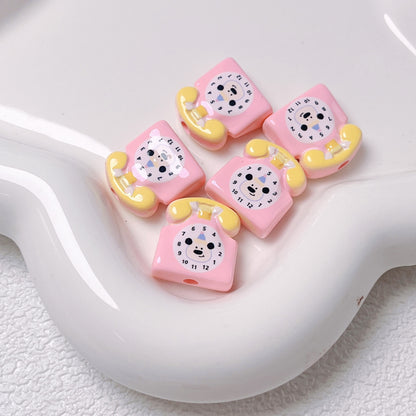 Acrylic Cartoon Double-Sided Printed Cute Telephone Beads | Straight Hole Loose Beads for DIY Phone Charms & Jewelry Making