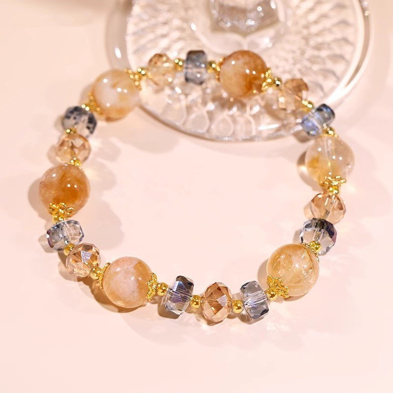 Natural Yellow Phantom Quartz Crystal Bracelet - Golden Wealth & Abundance Beads - Chic Oriental Style Jewelry for Women
