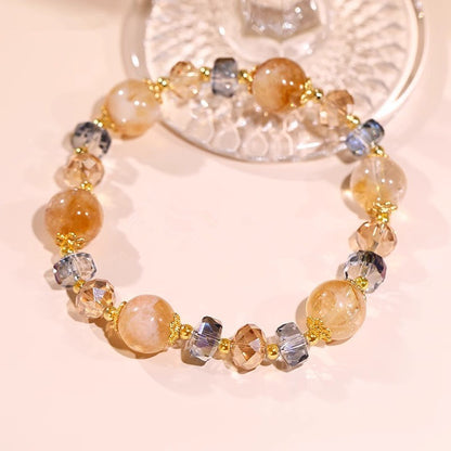 Natural Yellow Phantom Quartz Crystal Bracelet - Golden Wealth & Abundance Beads - Chic Oriental Style Jewelry for Women