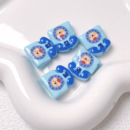 Acrylic Cartoon Double-Sided Printed Cute Telephone Beads | Straight Hole Loose Beads for DIY Phone Charms & Jewelry Making