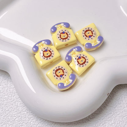 Acrylic Cartoon Double-Sided Printed Cute Telephone Beads | Straight Hole Loose Beads for DIY Phone Charms & Jewelry Making