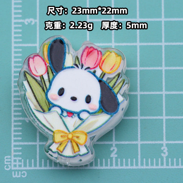 Premium Acrylic Embossed Bouquet Charms – Sanrio-Inspired Beads with Hole for DIY Pens, Phone Charms & Jewelry Making （10pcs)