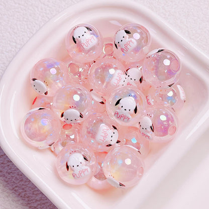 Cartoon Shimmer 3D Printed Sanrio Round Beads | Straight Hole Loose Beads | DIY Phone Charm Bracelet Materials Jewelry Findings