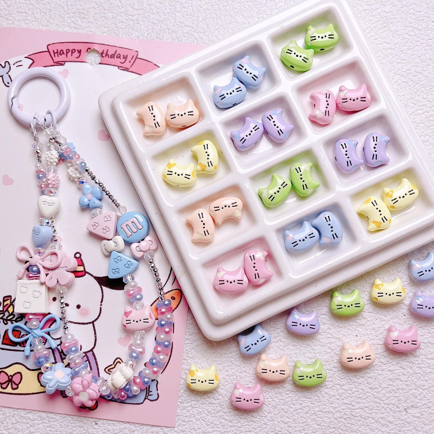Cream Alloy Cat Head Beads, Vertical Hole Loose Beads for DIY Phone Charms, Necklaces, Pendants & Jewelry Making Supplies