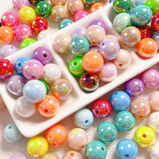 16Mm high-quality UV color-plated straight-hole round beads, beaded DIY mobile phone chain car hanging ring loose bead material jewelry accessories