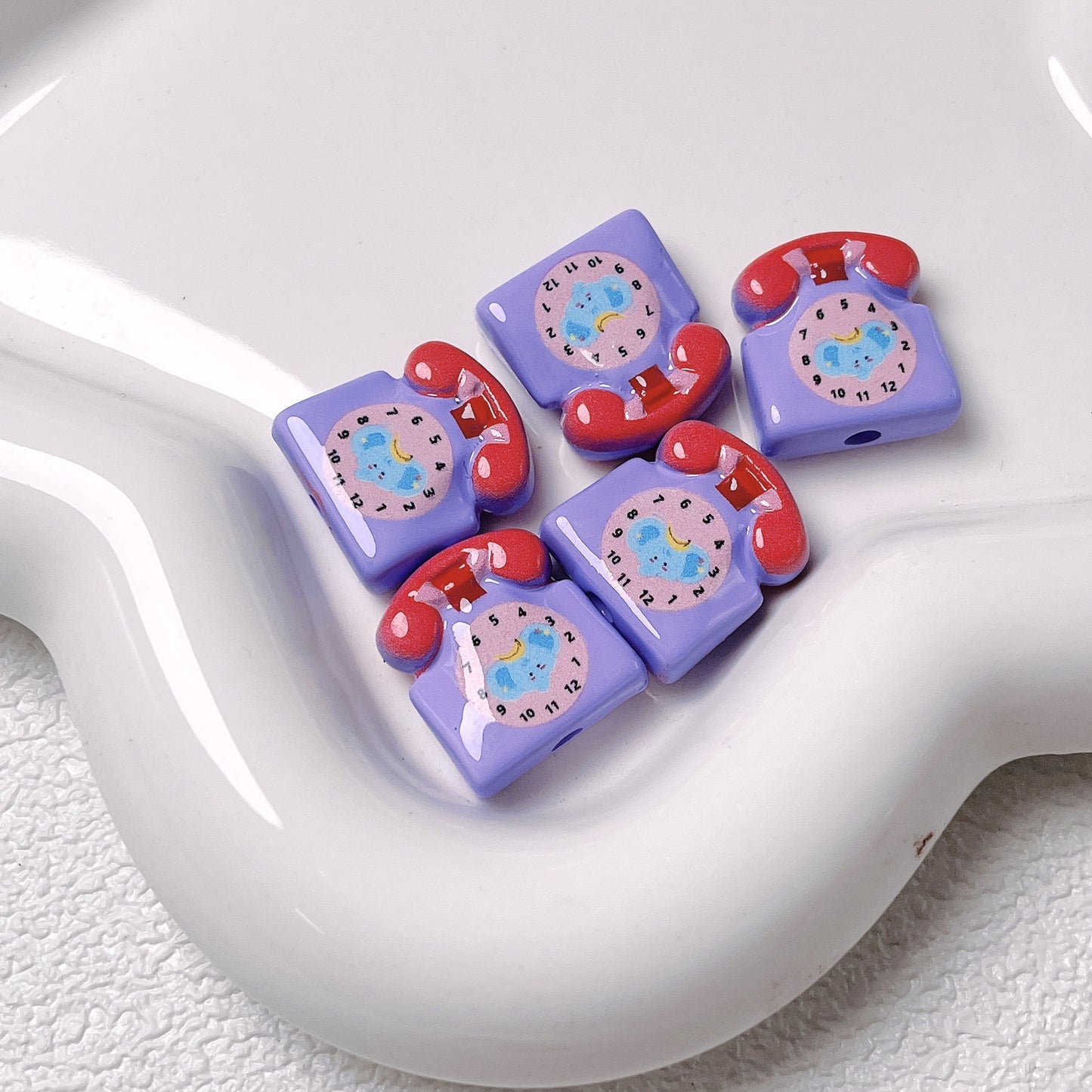 Acrylic Cartoon Double-Sided Printed Cute Telephone Beads | Straight Hole Loose Beads for DIY Phone Charms & Jewelry Making