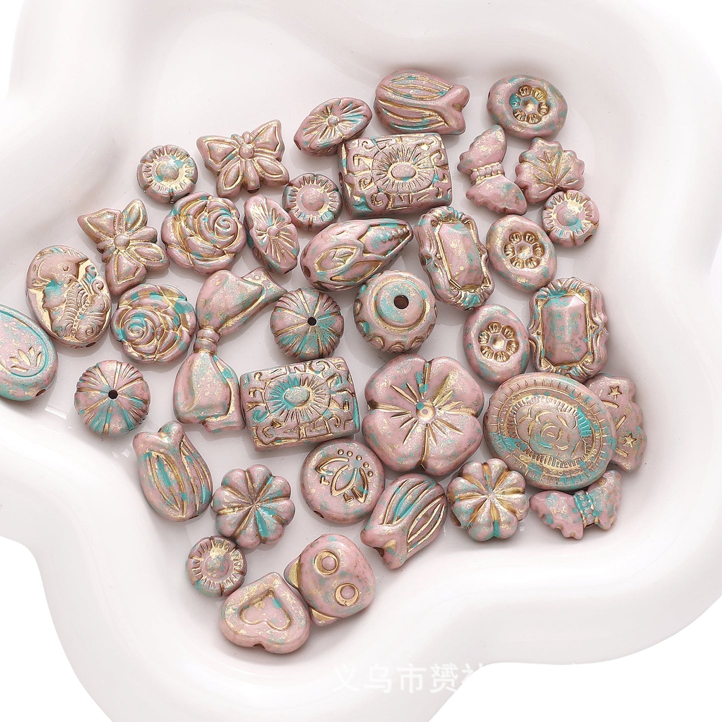 Gold-Edge Marble-Style Acrylic Beads— DIY Jewelry & Phone Charm Beads