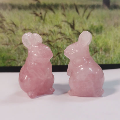 Rose Quartz & Blue Aventurine Rabbit Figurines: Natural Crystal Bunny Home Decor | Cute Cartoon Gemstone Carvings